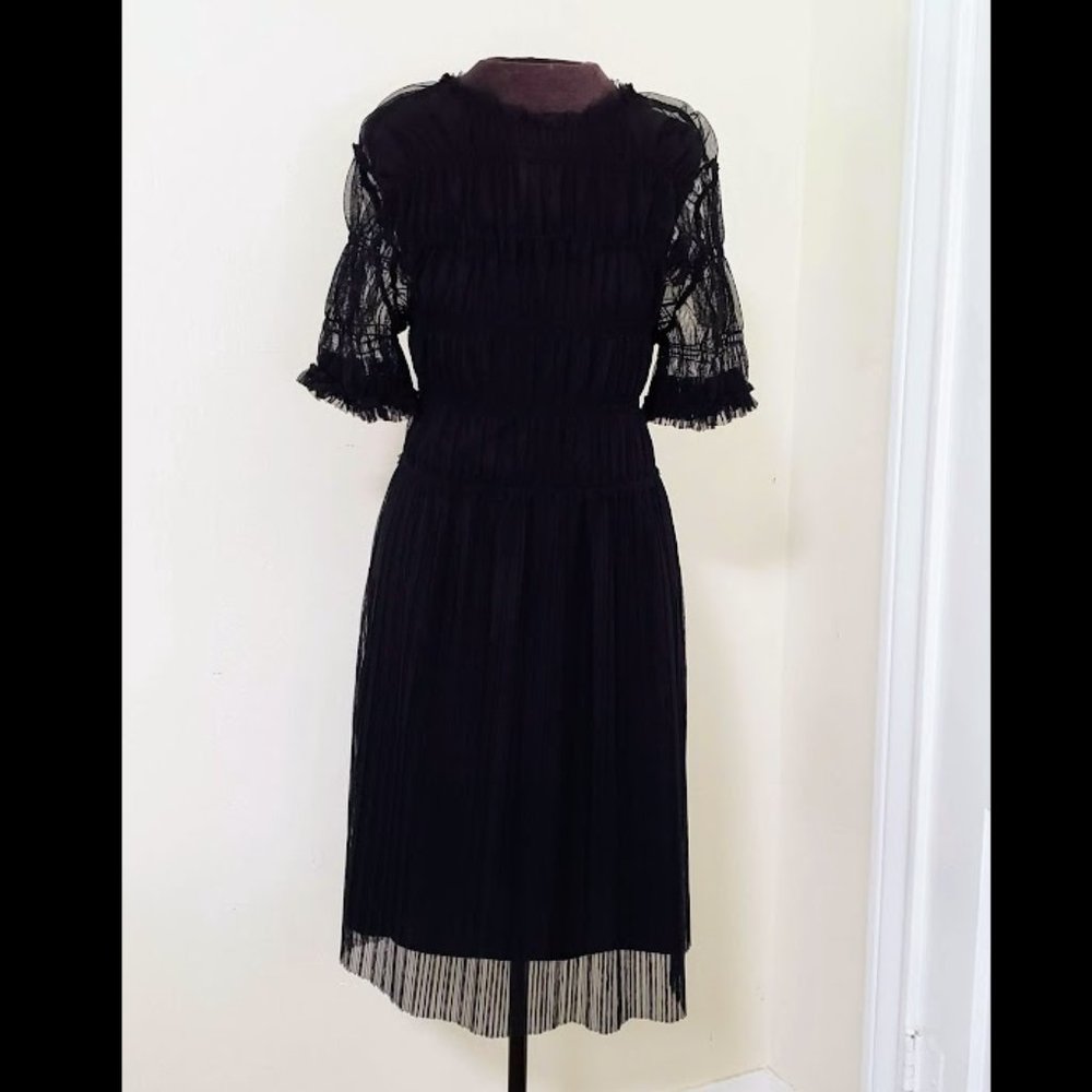 Black Sheer Ruched A-Line Dress Size Medium